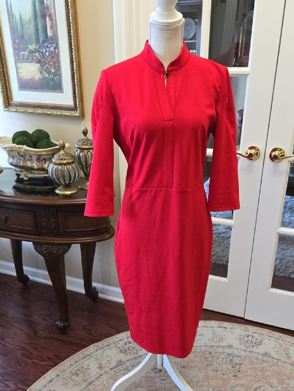 VfEmage Vibrant Red Long-Sleeve Sheath Dress